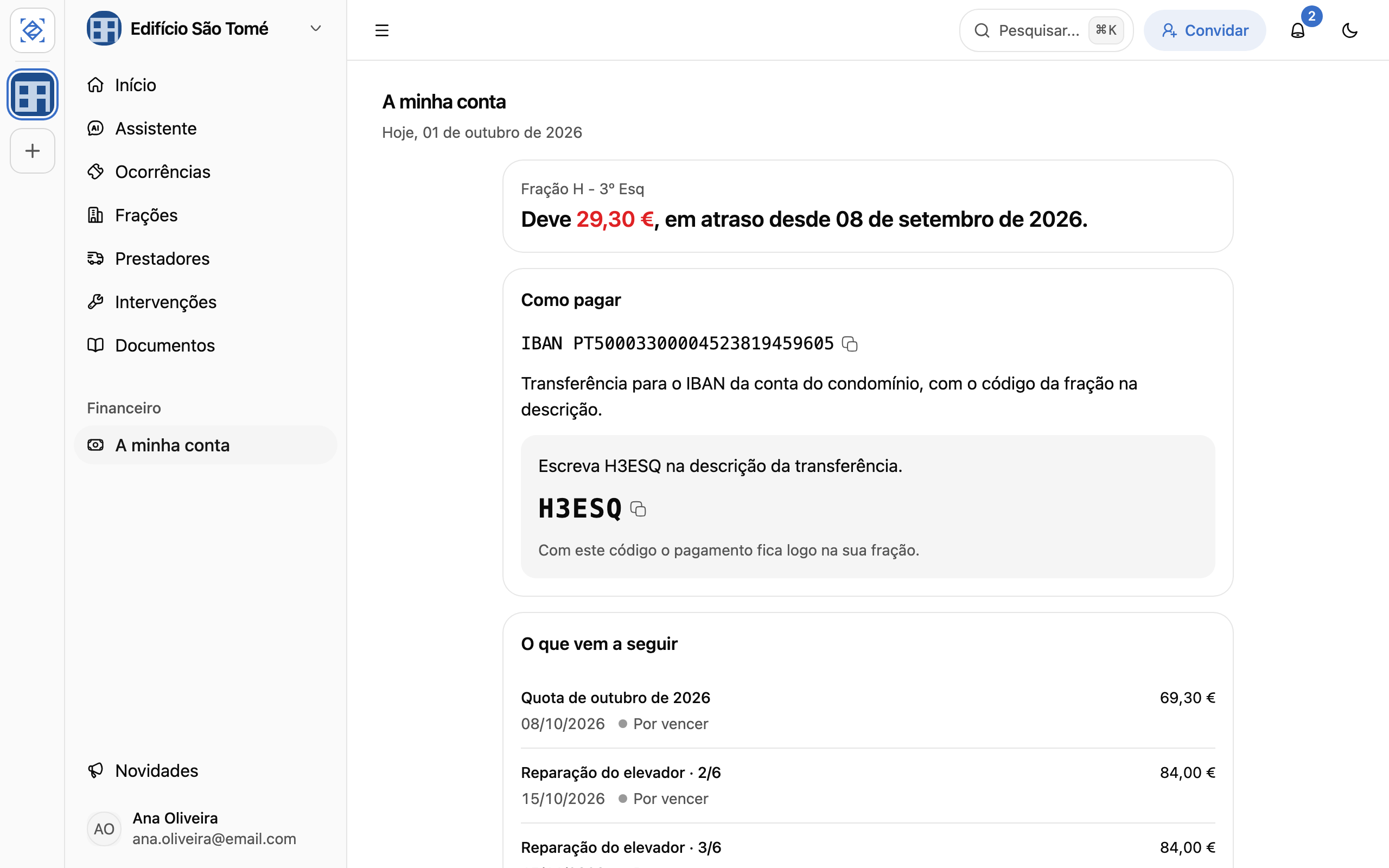 A minha conta, vista por um condómino: o que deve, como pagar com o código da fração e as próximas quotas